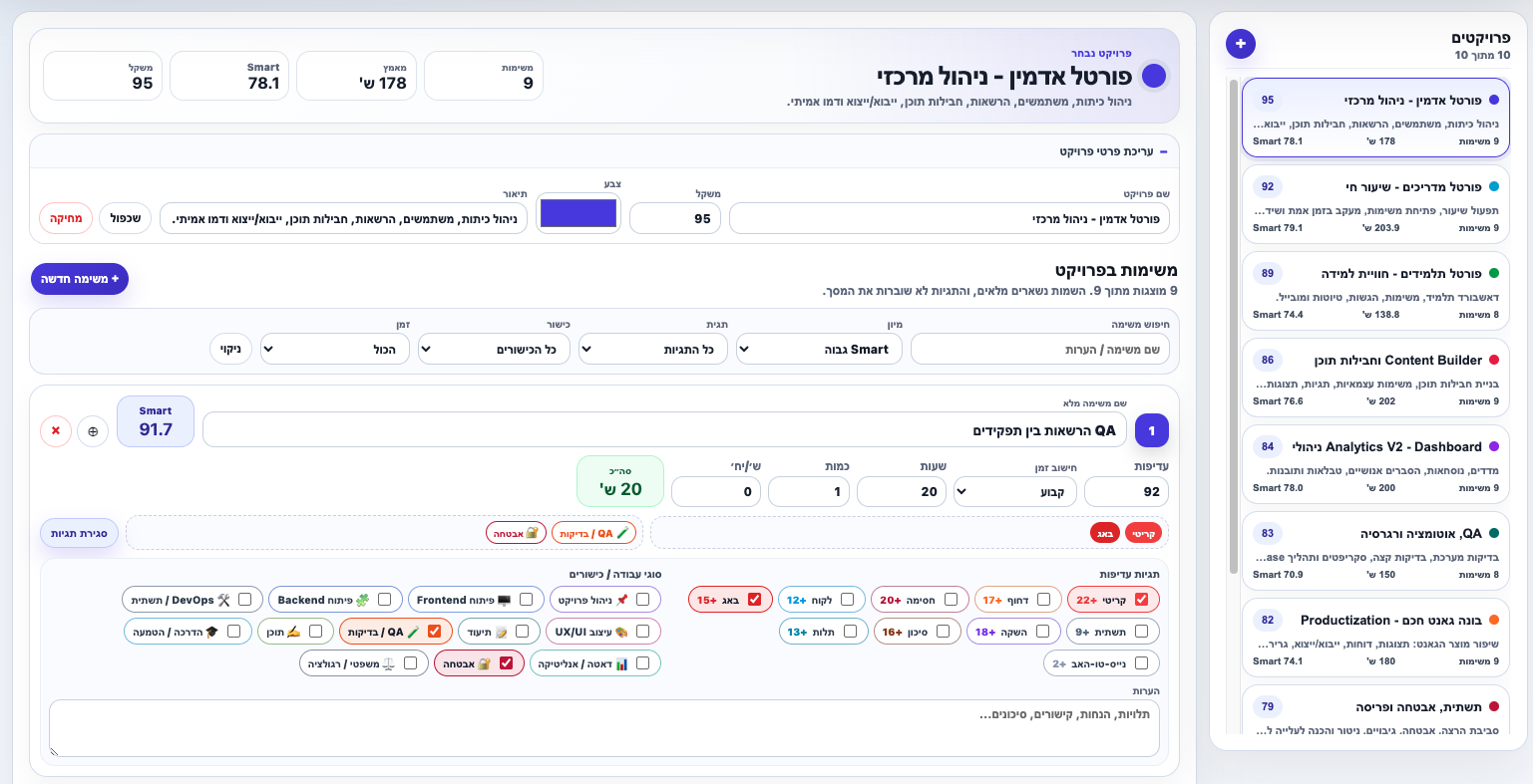 פרויקטים ומשימות